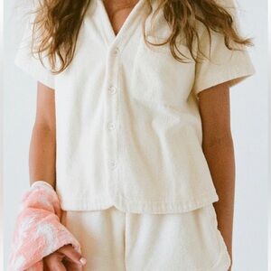 Terry. Towelling Cruise Set Top & Skirt Giallo Cream Color Cloth Size XL boxy